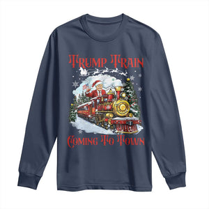 Funny Trump Christmas Long Sleeve Shirt Trump Train Coming To Town Santa Pajamas TS10 Navy Print Your Wear