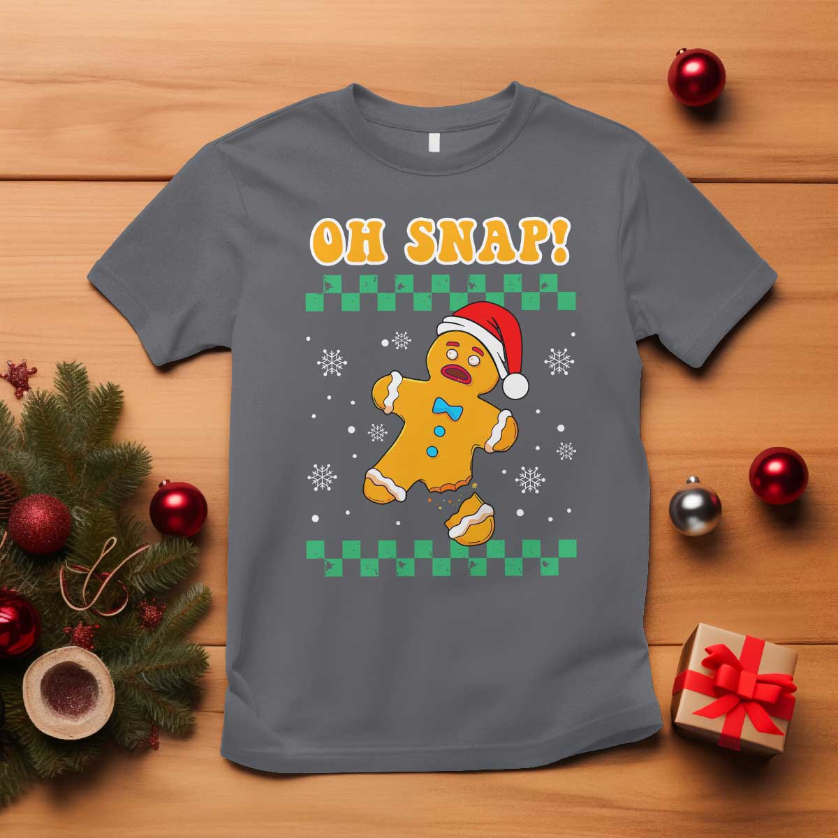 Gingerbread Man Oh Snap Christmas T Shirt TS10 Charcoal Print Your Wear