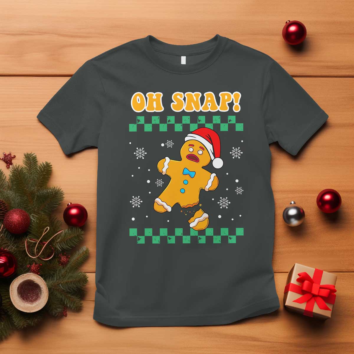 Gingerbread Man Oh Snap Christmas T Shirt TS10 Dark Heather Print Your Wear