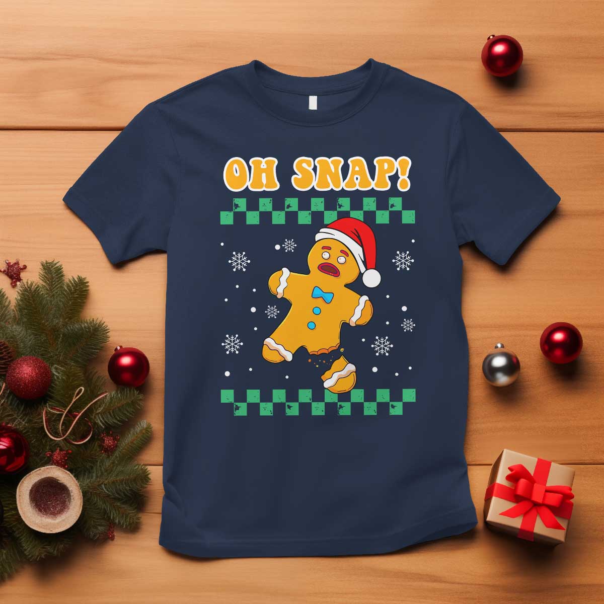 Gingerbread Man Oh Snap Christmas T Shirt TS10 Navy Print Your Wear