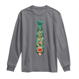 Funny Christmas Long Sleeve Shirt Tie With Reindeer For Family Matching Ugly Gift TS10 Charcoal Print Your Wear