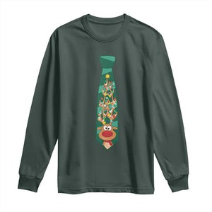 Funny Christmas Long Sleeve Shirt Tie With Reindeer For Family Matching Ugly Gift TS10 Dark Forest Green Print Your Wear