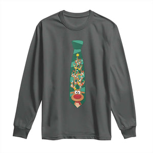 Funny Christmas Long Sleeve Shirt Tie With Reindeer For Family Matching Ugly Gift TS10 Dark Heather Print Your Wear