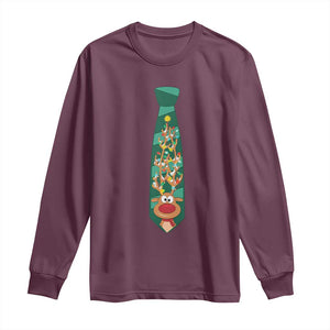 Funny Christmas Long Sleeve Shirt Tie With Reindeer For Family Matching Ugly Gift TS10 Maroon Print Your Wear