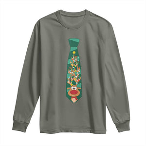 Funny Christmas Long Sleeve Shirt Tie With Reindeer For Family Matching Ugly Gift TS10 Military Green Print Your Wear