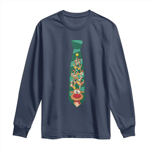 Funny Christmas Long Sleeve Shirt Tie With Reindeer For Family Matching Ugly Gift TS10 Navy Print Your Wear