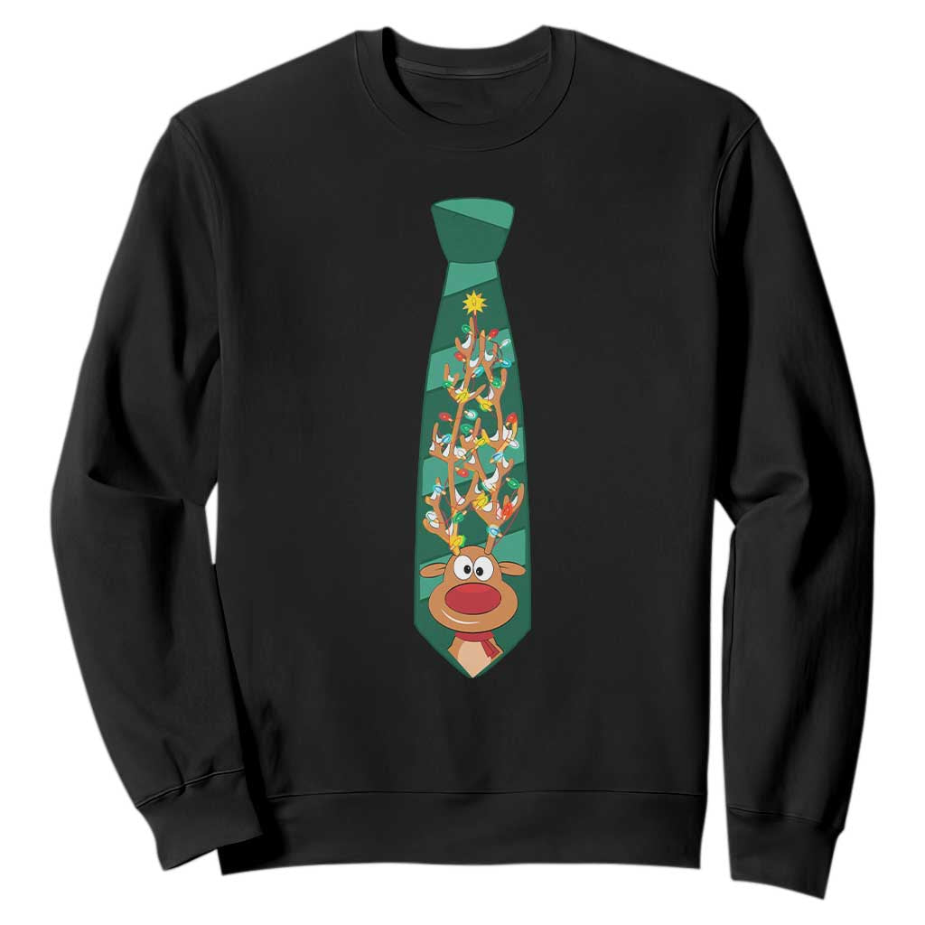 Funny Christmas Sweatshirt Tie With Reindeer For Family Matching Ugly Gift TS10 Black Print Your Wear