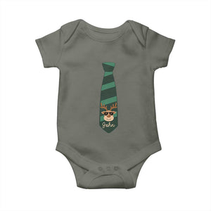 Personalized Funny Christmas Baby Onesie Tie With Reindeer For Family Matching Custom Name Ugly Gift TS10 Military Green Print Your Wear