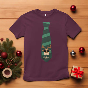 Personalized Funny Christmas T Shirt Tie With Reindeer For Family Matching Custom Name Ugly Gift TS10 Maroon Print Your Wear