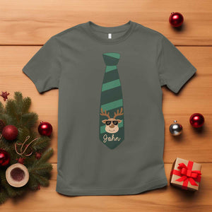 Personalized Funny Christmas T Shirt Tie With Reindeer For Family Matching Custom Name Ugly Gift TS10 Military Green Print Your Wear