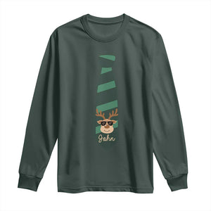 Personalized Funny Christmas Long Sleeve Shirt Tie With Reindeer For Family Matching Custom Name Ugly Gift TS10 Dark Forest Green Print Your Wear