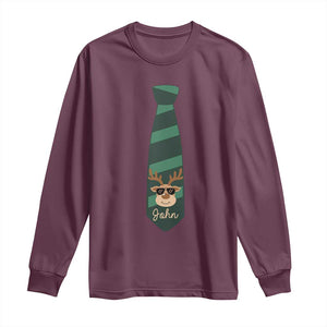 Personalized Funny Christmas Long Sleeve Shirt Tie With Reindeer For Family Matching Custom Name Ugly Gift TS10 Maroon Print Your Wear