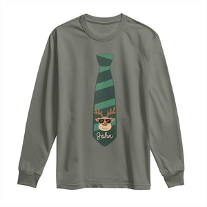 Personalized Funny Christmas Long Sleeve Shirt Tie With Reindeer For Family Matching Custom Name Ugly Gift TS10 Military Green Print Your Wear