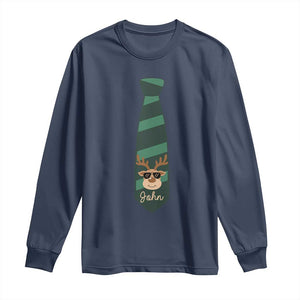 Personalized Funny Christmas Long Sleeve Shirt Tie With Reindeer For Family Matching Custom Name Ugly Gift TS10 Navy Print Your Wear