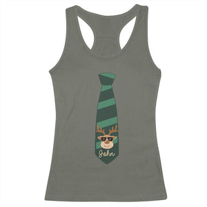 Personalized Funny Christmas Racerback Tank Top Tie With Reindeer For Family Matching Custom Name Ugly Gift TS10 Military Green Print Your Wear