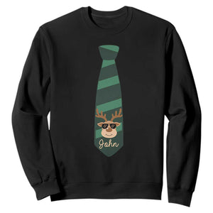 Personalized Funny Christmas Sweatshirt Tie With Reindeer For Family Matching Custom Name Ugly Gift TS10 Black Print Your Wear