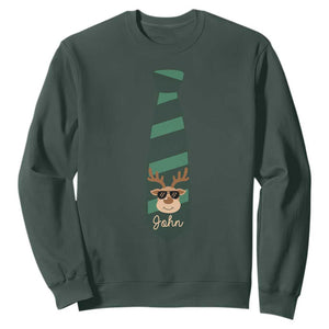 Personalized Funny Christmas Sweatshirt Tie With Reindeer For Family Matching Custom Name Ugly Gift TS10 Dark Forest Green Print Your Wear