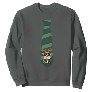 Personalized Funny Christmas Sweatshirt Tie With Reindeer For Family Matching Custom Name Ugly Gift TS10 Dark Heather Print Your Wear