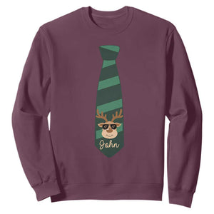 Personalized Funny Christmas Sweatshirt Tie With Reindeer For Family Matching Custom Name Ugly Gift TS10 Maroon Print Your Wear