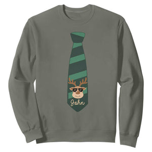 Personalized Funny Christmas Sweatshirt Tie With Reindeer For Family Matching Custom Name Ugly Gift TS10 Military Green Print Your Wear