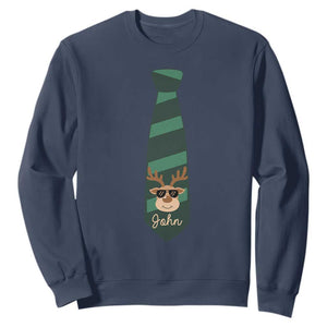 Personalized Funny Christmas Sweatshirt Tie With Reindeer For Family Matching Custom Name Ugly Gift TS10 Navy Print Your Wear