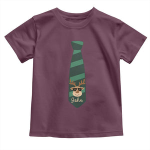 Personalized Funny Christmas Toddler T Shirt Tie With Reindeer For Family Matching Custom Name Ugly Gift TS10 Maroon Print Your Wear