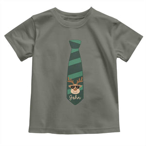 Personalized Funny Christmas Toddler T Shirt Tie With Reindeer For Family Matching Custom Name Ugly Gift TS10 Military Green Print Your Wear