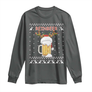 Christmas Couple Matching Long Sleeve Shirt Funny Winedeer Reinbeer Matching Ugly Sweaters Beer TS10 Dark Heather Print Your Wear