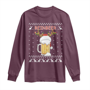 Christmas Couple Matching Long Sleeve Shirt Funny Winedeer Reinbeer Matching Ugly Sweaters Beer TS10 Maroon Print Your Wear