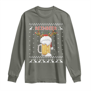 Christmas Couple Matching Long Sleeve Shirt Funny Winedeer Reinbeer Matching Ugly Sweaters Beer TS10 Military Green Print Your Wear