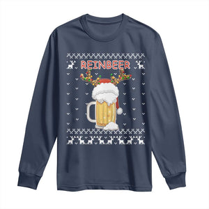 Christmas Couple Matching Long Sleeve Shirt Funny Winedeer Reinbeer Matching Ugly Sweaters Beer TS10 Navy Print Your Wear