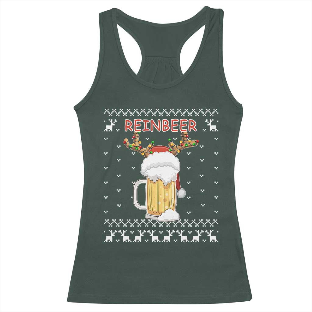 Christmas Couple Matching Racerback Tank Top Funny Winedeer Reinbeer Matching Ugly Sweaters Beer TS10 Dark Forest Green Print Your Wear