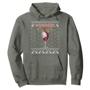 Christmas Couple Matching Hoodie Funny Winedeer Reinbeer Matching Ugly Sweaters Wine TS10 Military Green Print Your Wear