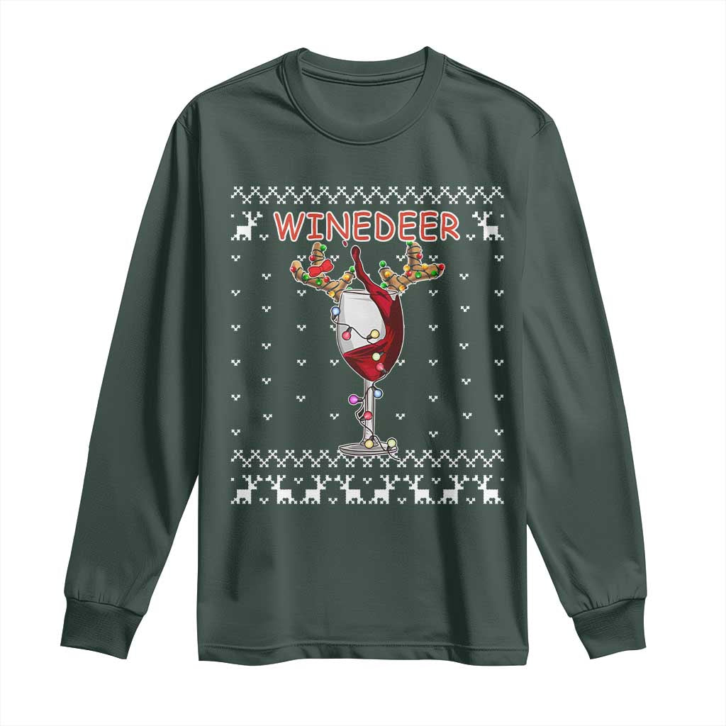 Christmas Couple Matching Long Sleeve Shirt Funny Winedeer Reinbeer Matching Ugly Sweaters Wine TS10 Dark Forest Green Print Your Wear