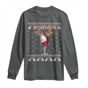 Christmas Couple Matching Long Sleeve Shirt Funny Winedeer Reinbeer Matching Ugly Sweaters Wine TS10 Dark Heather Print Your Wear