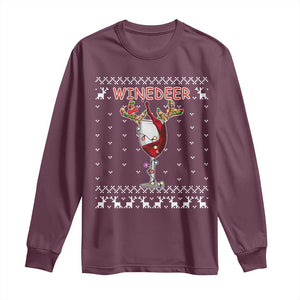 Christmas Couple Matching Long Sleeve Shirt Funny Winedeer Reinbeer Matching Ugly Sweaters Wine TS10 Maroon Print Your Wear