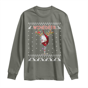 Christmas Couple Matching Long Sleeve Shirt Funny Winedeer Reinbeer Matching Ugly Sweaters Wine TS10 Military Green Print Your Wear