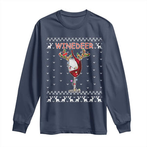 Christmas Couple Matching Long Sleeve Shirt Funny Winedeer Reinbeer Matching Ugly Sweaters Wine TS10 Navy Print Your Wear