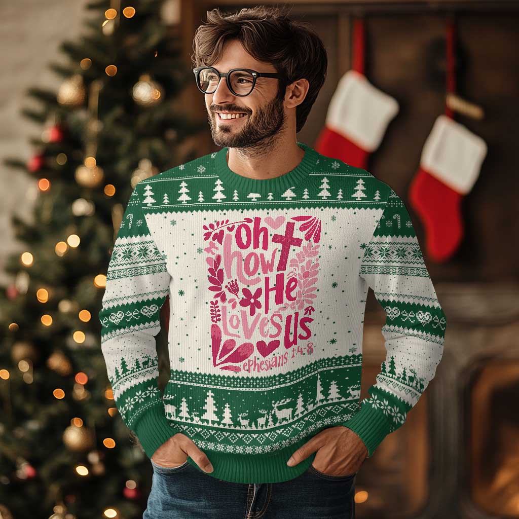 Oh how He Loves Us Ugly Christmas Sweater Boho Christian Valentine TS10 Beige Green Print Your Wear