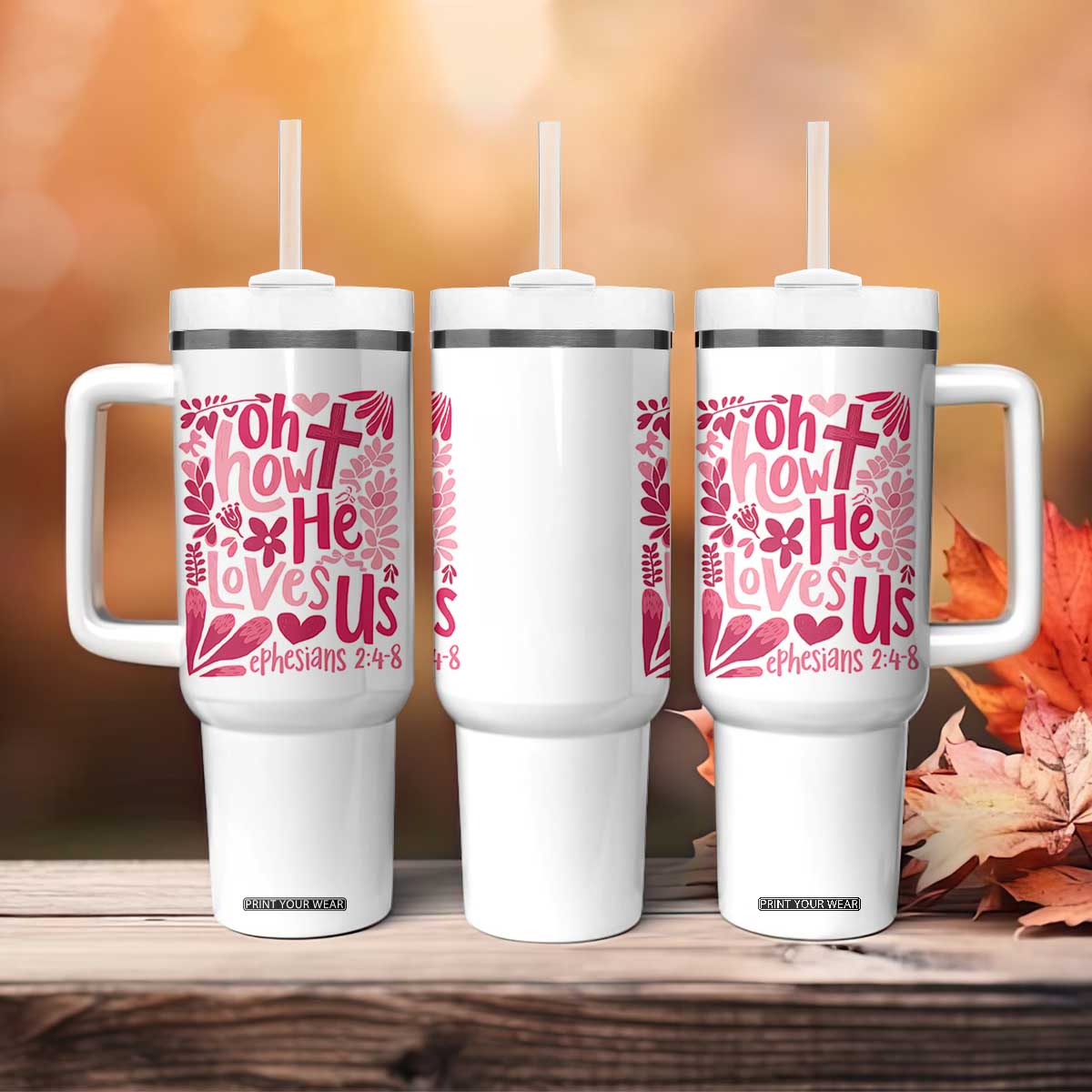 Oh how He Loves Us Tumbler With Handle Boho Christian Valentine TS10 Print Your Wear
