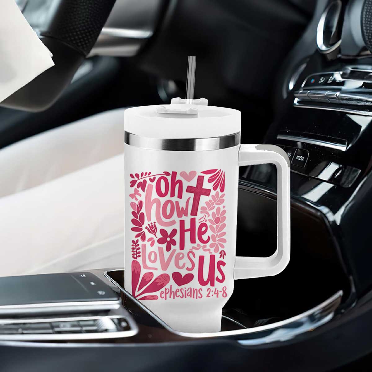 Oh how He Loves Us Tumbler With Handle Boho Christian Valentine TS10 Print Your Wear