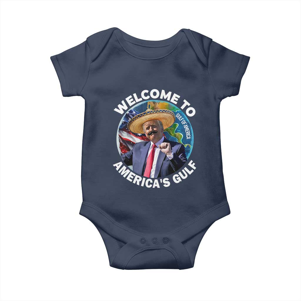 America's Gulf Mexico Baby Onesie Trump Sombrero Dancing Funny Map TS10 Navy Print Your Wear