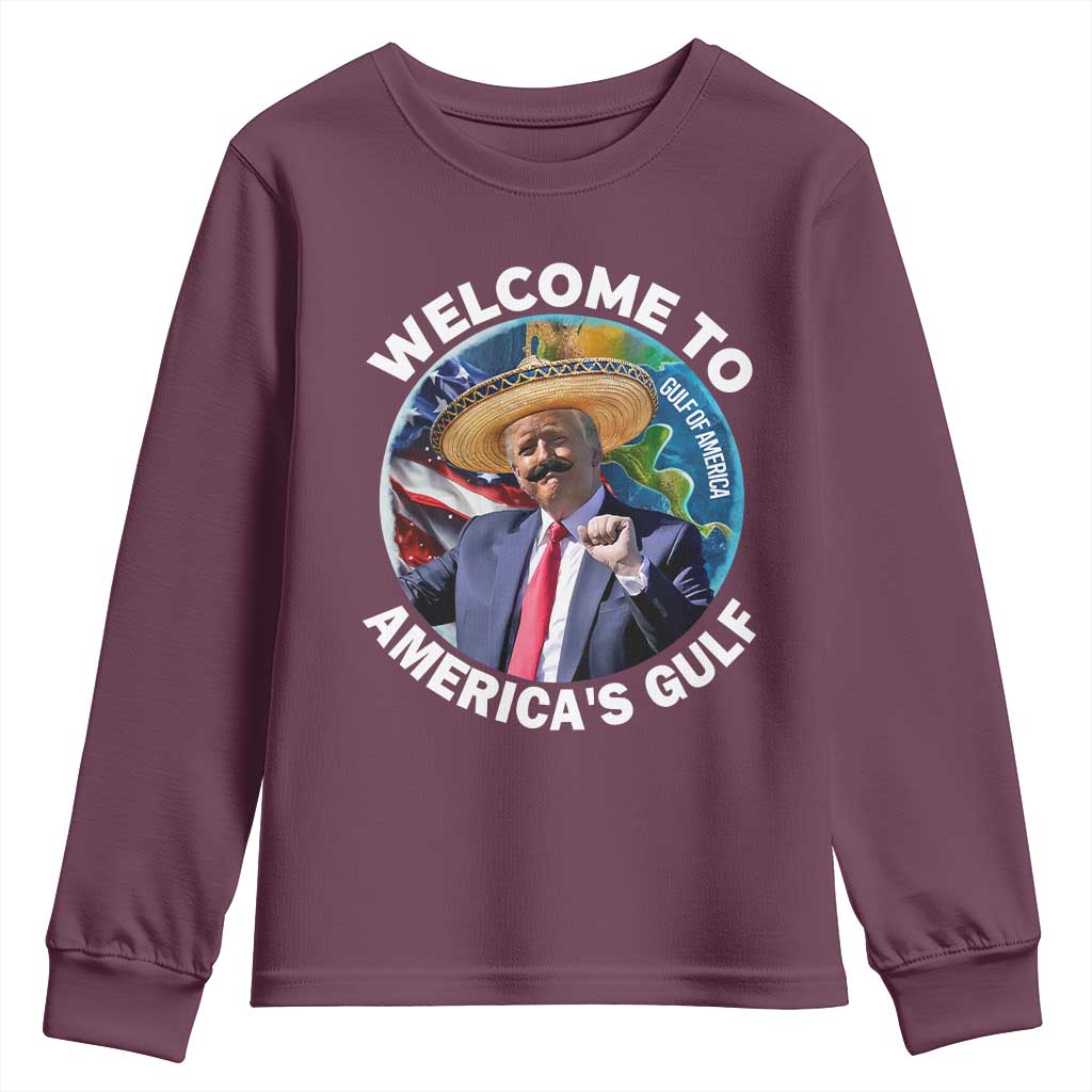 America's Gulf Mexico Youth Sweatshirt Trump Sombrero Dancing Funny Map TS10 Maroon Print Your Wear