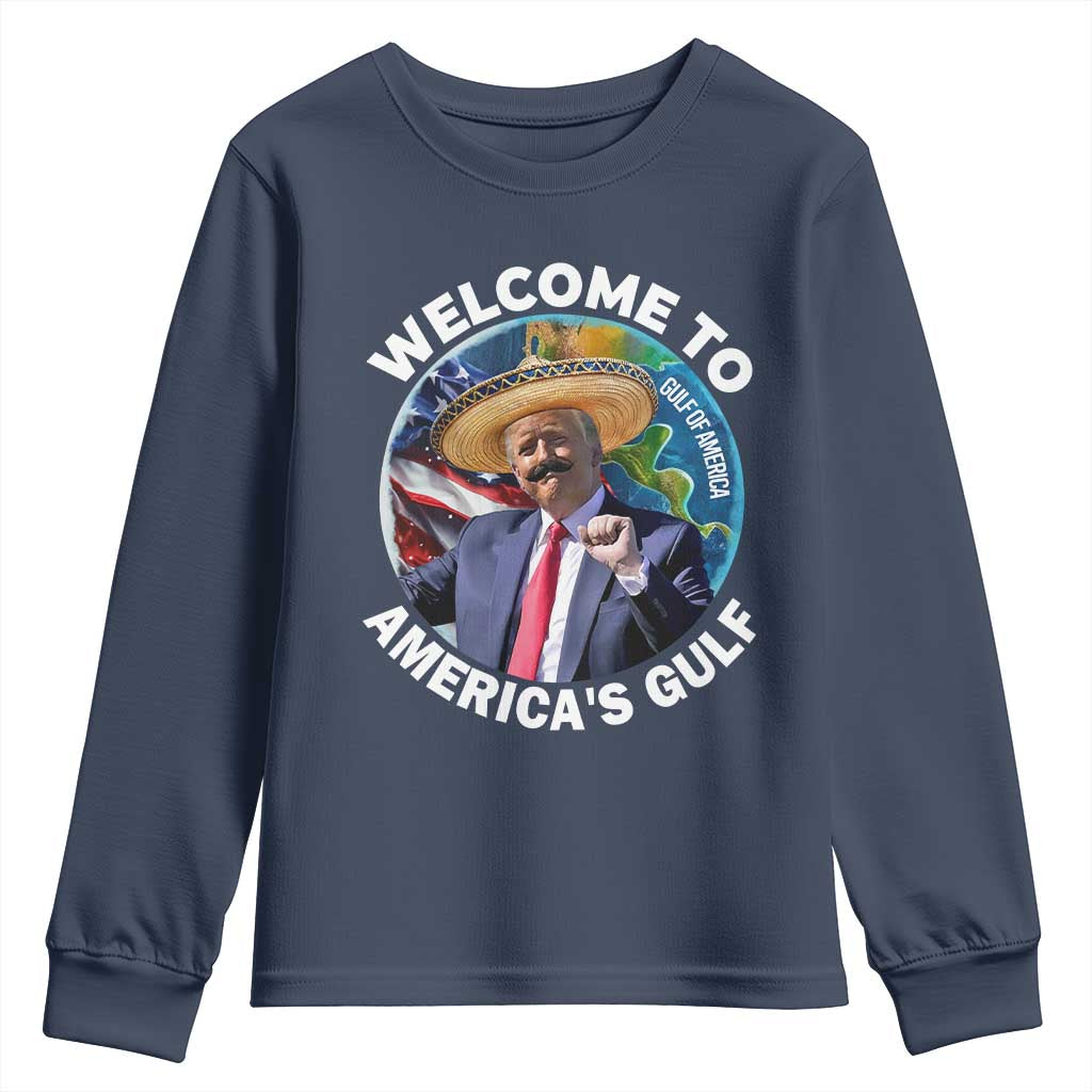 America's Gulf Mexico Youth Sweatshirt Trump Sombrero Dancing Funny Map TS10 Navy Print Your Wear