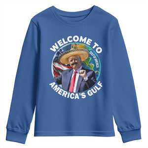 America's Gulf Mexico Youth Sweatshirt Trump Sombrero Dancing Funny Map TS10 Royal Blue Print Your Wear