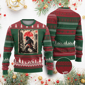 Samurai Bigfoot Ugly Christmas Sweater Japanese Vintage Sasquatch Graphic Ukiyo-e Art Funny TS10 Red Green Print Your Wear