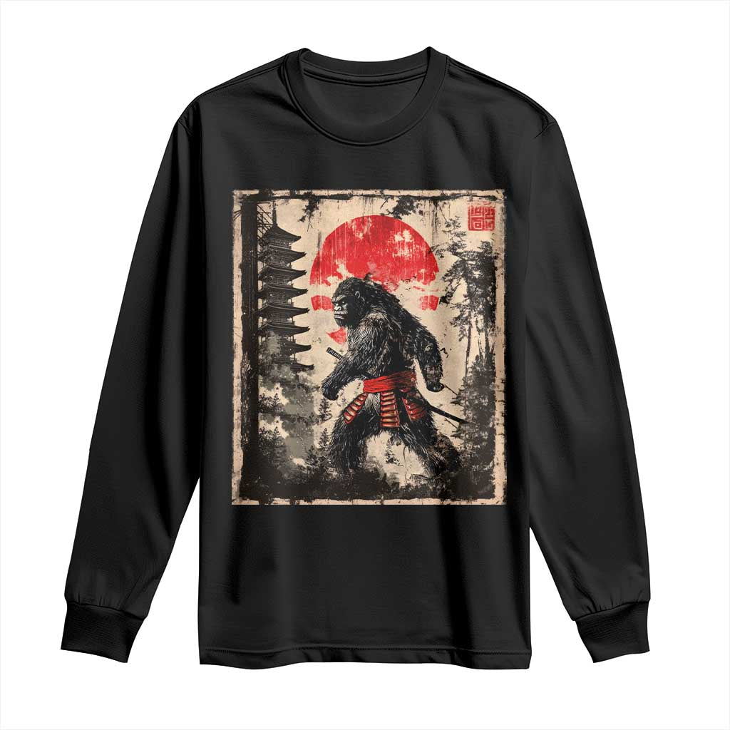 Samurai Bigfoot Long Sleeve Shirt Japanese Vintage Sasquatch Graphic Ukiyo-e Art Funny TS10 Black Print Your Wear