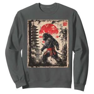 Samurai Bigfoot Sweatshirt Japanese Vintage Sasquatch Graphic Ukiyo-e Art Funny TS10 Dark Heather Print Your Wear