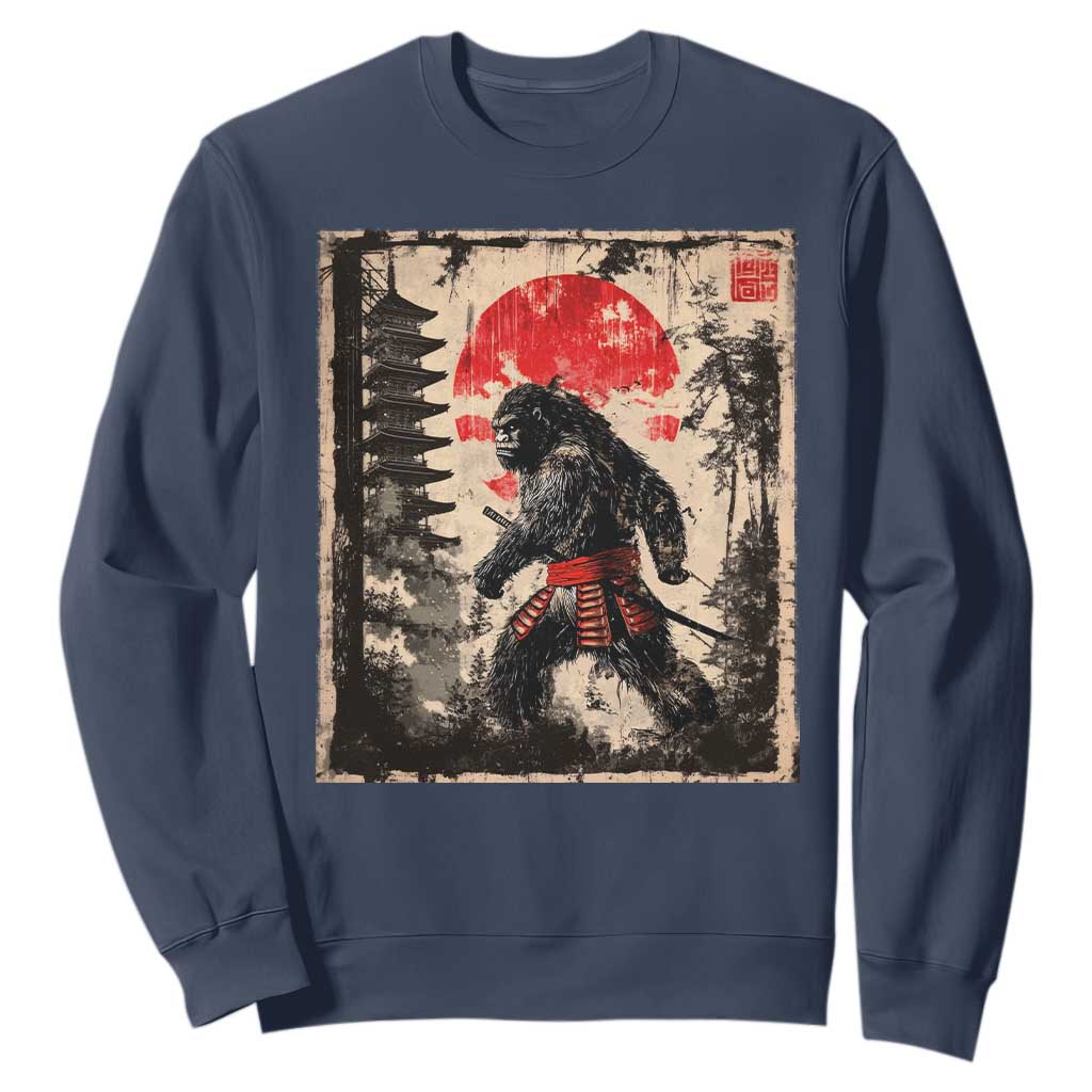 Samurai Bigfoot Sweatshirt Japanese Vintage Sasquatch Graphic Ukiyo-e Art Funny TS10 Navy Print Your Wear