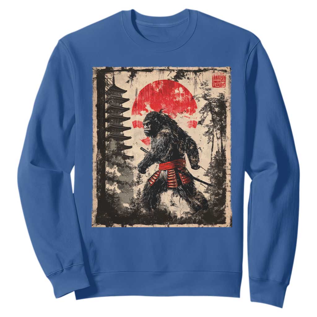 Samurai Bigfoot Sweatshirt Japanese Vintage Sasquatch Graphic Ukiyo-e Art Funny TS10 Royal Blue Print Your Wear